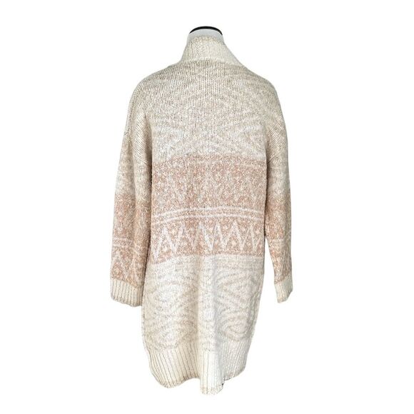 Joie Longline Nordic Cream & Tan Wool Blend Duster Cardigan Sweater Medium - Picture 2 of 10